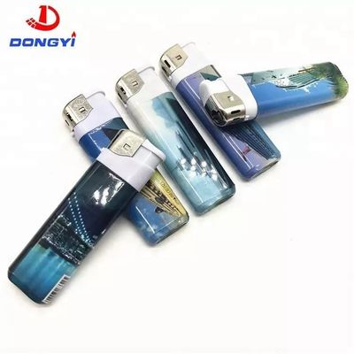 Plastic herlaadbare butane gas elektrische aansteker met PVC krimpen logo en aanpassing